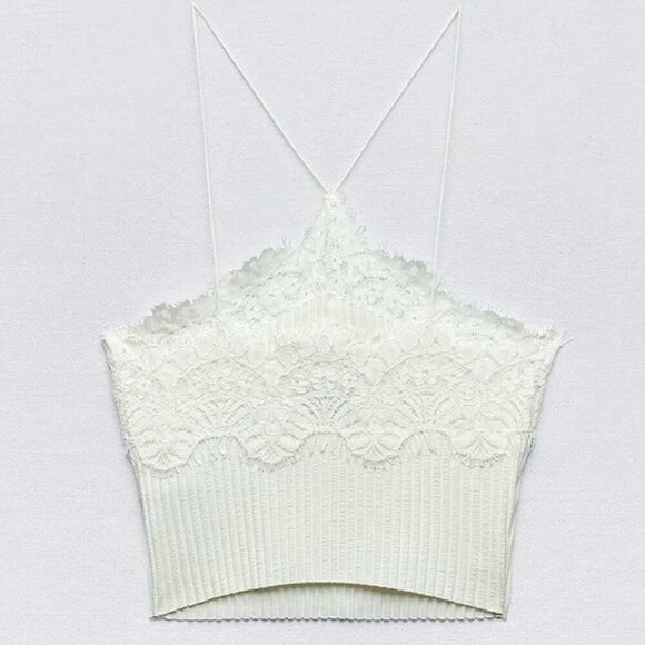 Zara Lace Halter Ribbed Crop Top SIZE M 0858/807/251 - Picture 3 of 4